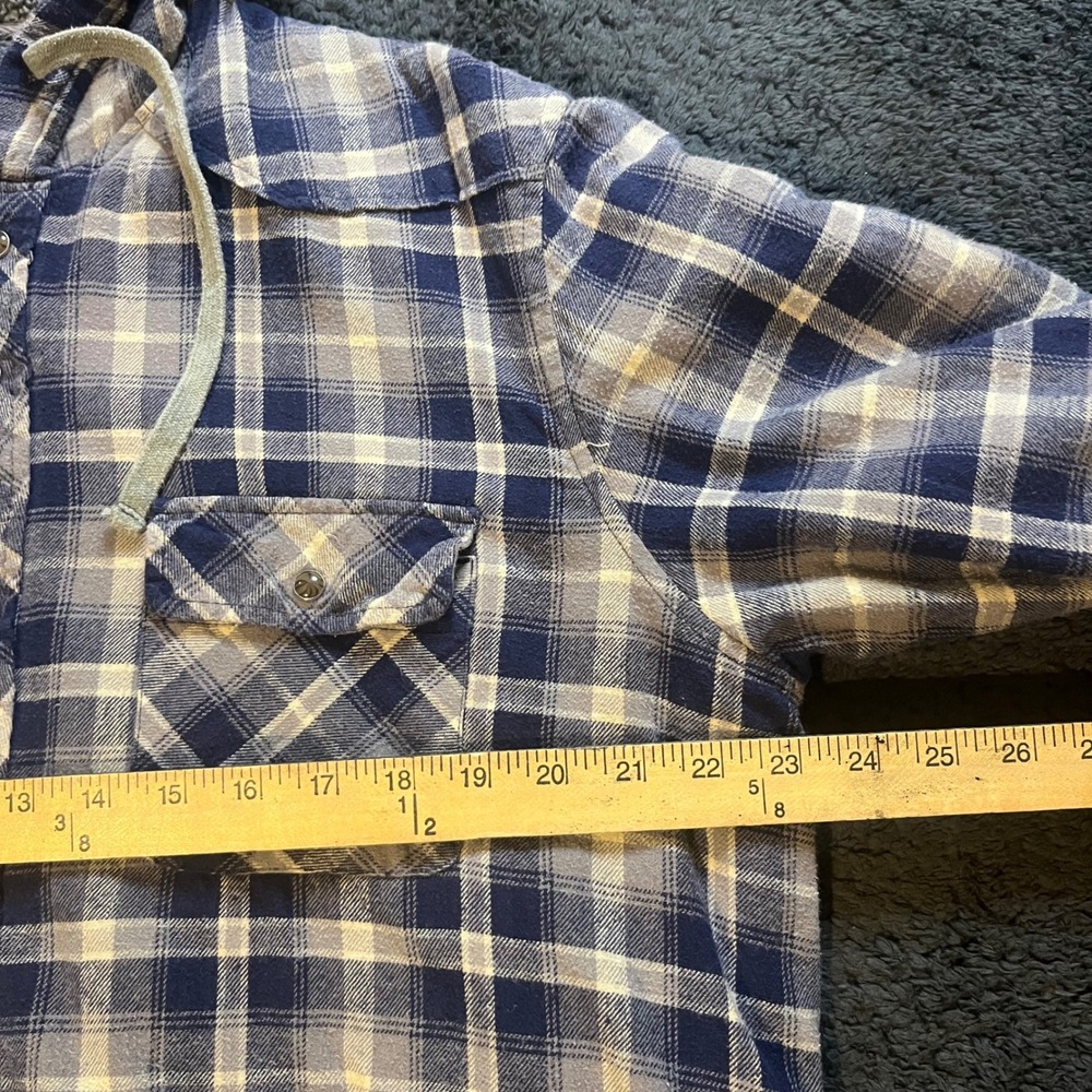 JNCO Flannel Hoodie Men L Blue Plaid Sherpa Lined Snap Front Y2K Skater Grunge - Picture 5 of 7